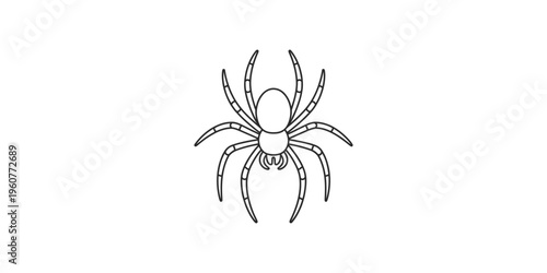 Simple black and white line art illustration of a spider with eight legs and striped patterns