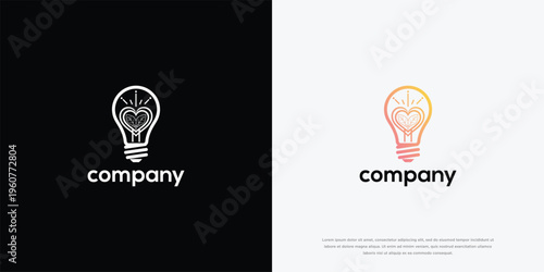 Creative Light Bulb with Heart Logo Design Concept