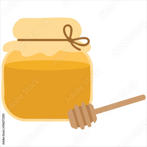Simple Vector Jar Filled With Golden Honey And A Dripper Isolated Vector Illustration On White Background