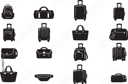 Travel bags and modern wheeled luggage silhouette vector