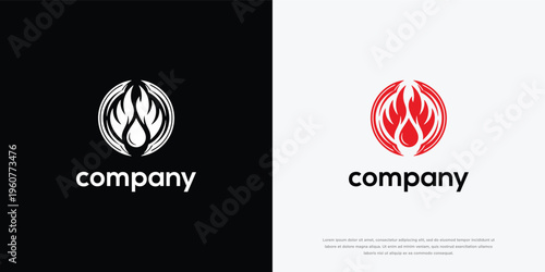 Abstract Fire and Water Drop Circle Logo Design Template