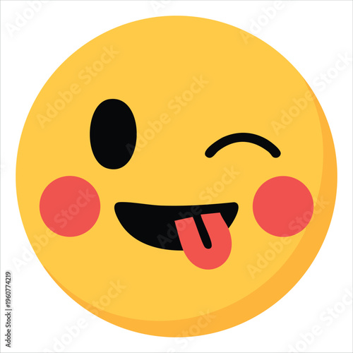 Yummy Smile Vector Cartoon Emoticon With Tongue Lick Mouth On Yellow Background Isolated Vector Illustration On White Background