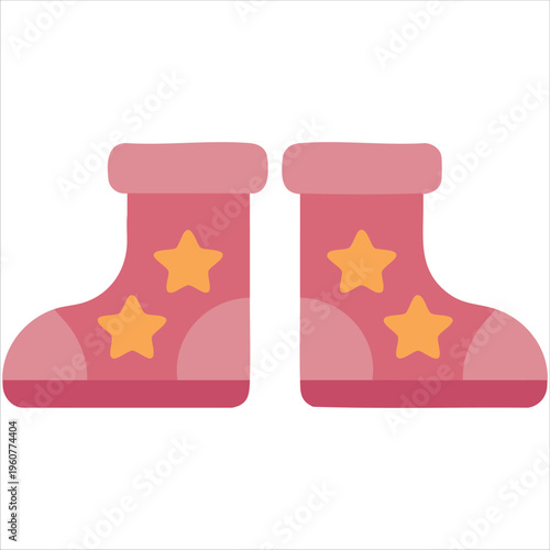Cute Pink Kids Rubber Boots With Star Pattern In Flat Cartoon Style Isolated Vector Illustration On White Background