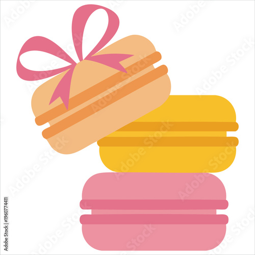 Macaroons Wrapped With Ribbon For Delicious Dessert And Sweets Concept Isolated Vector Illustration On White Background