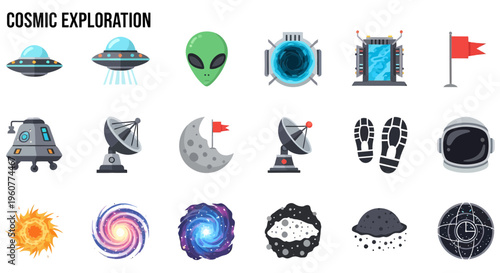 Cosmic Exploration Space Icons Set.