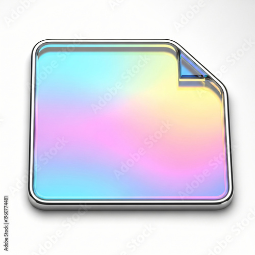 Colorful iridescent glossy square icon with a silver border