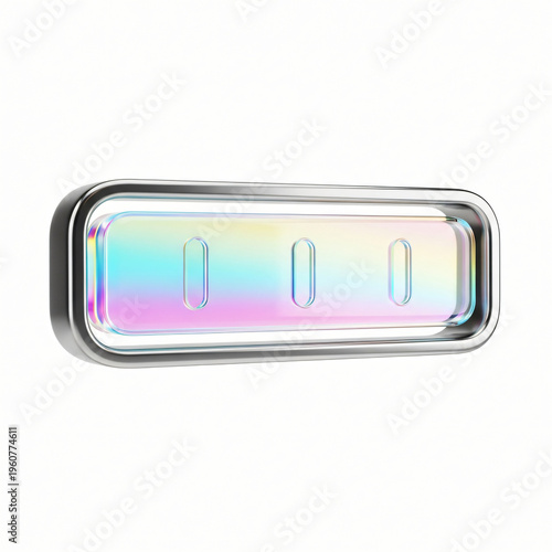 Futuristic digital display with a shimmering rainbow gradient effect.