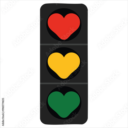 Love Traffic Lights Heart Shape Creative Concept With Three Colors Isolated Vector Illustration On White Background