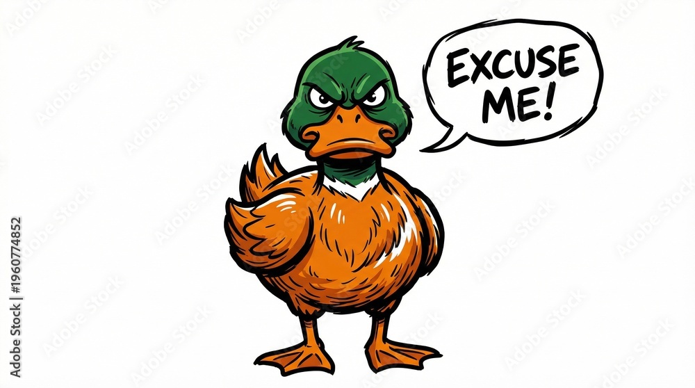Obraz premium Cartoon duck with angry expression saying 