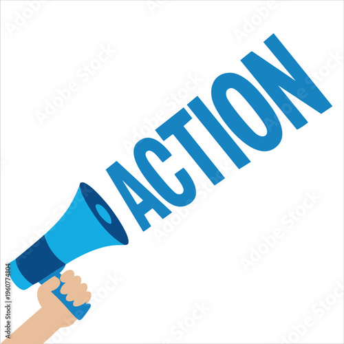 Hand Holding Megaphone With Action Announcement In Flat Vector Style Isolated Vector Illustration On White Background