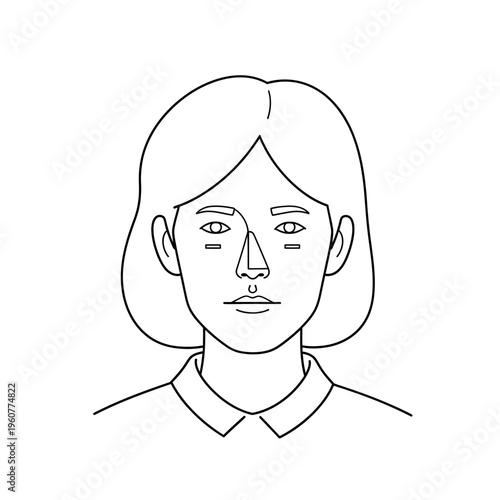 Minimalist line art portrait of a young woman with bob haircut and subtle makeup