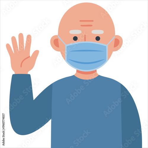 Icon Of A Bald Old Man Wearing A Mask For Virus Free Concept Isolated Vector Illustration On White Background