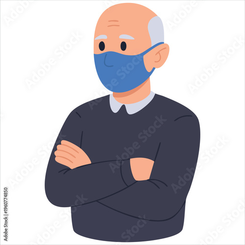 Senior Citizen Avatar With Protective Face Covering Isolated Vector Illustration On White Background
