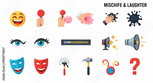 Emoticons and comedy theatre masks.