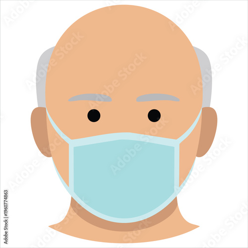 Elderly Man Icon With Health Safety Mask Isolated Vector Illustration On White Background