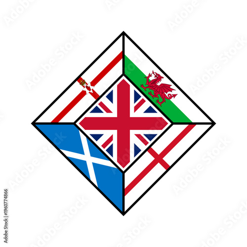 rhombus icon. unity concept. england, northern ireland, wales, scotland and united kingdom flags. vector illustration isolated on white background