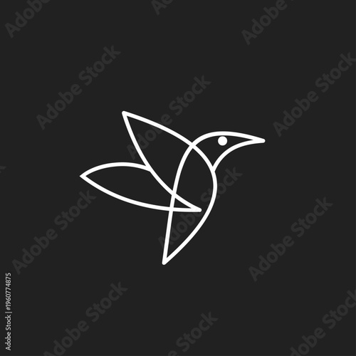 Minimalist Line Art Hummingbird Bird Flying Logo Design Vector Illustration