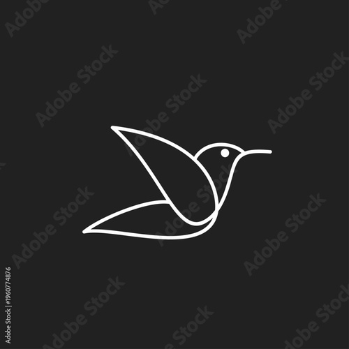 Minimalist Line Art Hummingbird Flying Logo Design on Dark Background