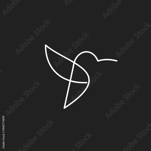 Minimalist Line Art Flying Bird Logo Design on Dark Background