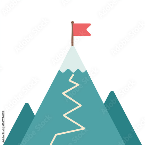 Goal Achievement Concept With Summit And Banner In Flat Style Isolated Vector Illustration On White Background