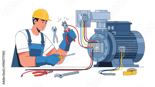 Electrical Engineer at Work: A skilled engineer, meticulously repairing a complex electrical system.