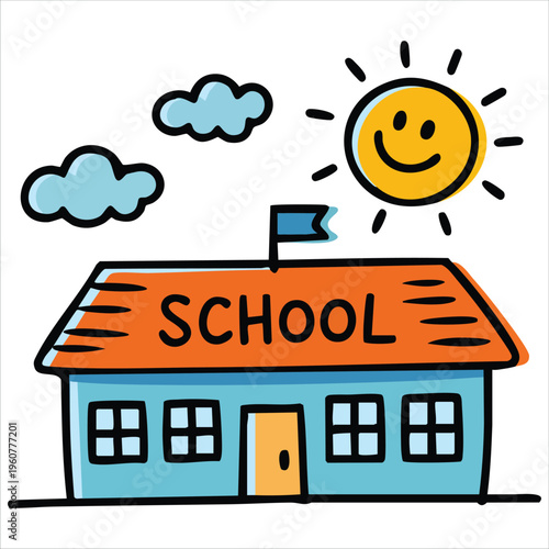 Children School Drawing with Crayons on Clean White Paper isolated vector illustration on white background