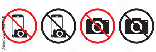 No Photography and Video Recording Icon Set – Prohibition Symbols, Camera
 and Video Ban Vector Collection