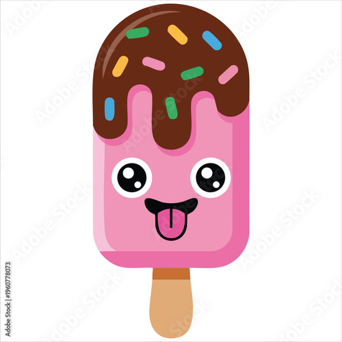 Kawaii Strawberry Ice Cream Stick with Melted Chocolate and Sprinkles