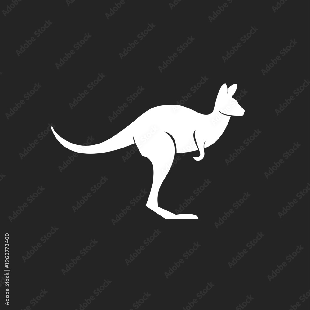 Fototapeta premium White Kangaroo Silhouette Standing in Profile on a Dark Background Graphic Illustration