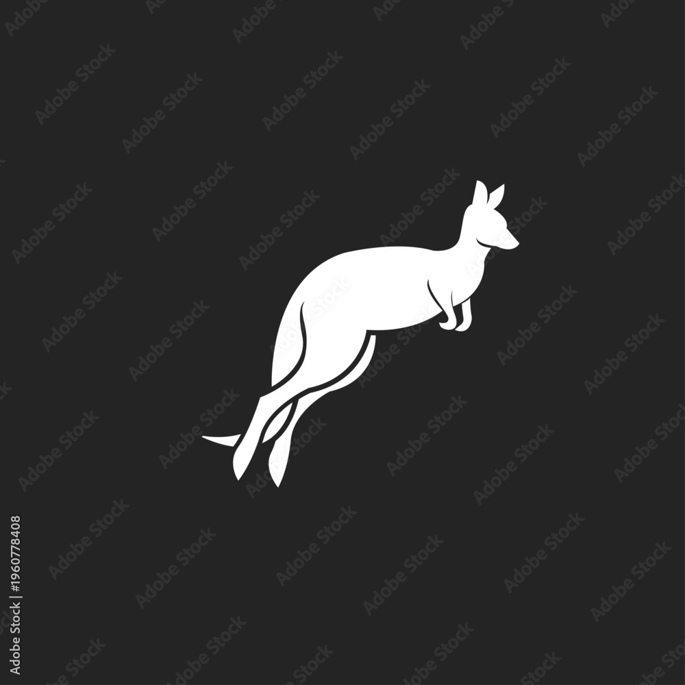 Fototapeta premium White Kangaroo Jumping Silhouette on Black Background Graphic