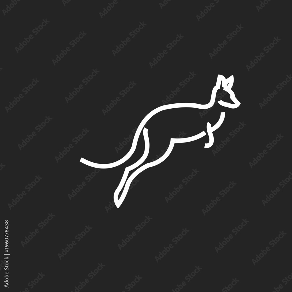 Fototapeta premium Minimalist Kangaroo Jumping Line Art Logo. Modern graphic design of a hopping marsupial animal icon.