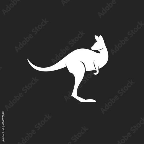 White Kangaroo Silhouette Vector Icon on Dark Background