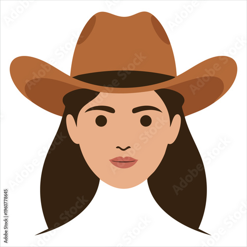 Beautiful Cowgirl Woman Wearing a Stylish Cowboy Hat Vector Illustration
