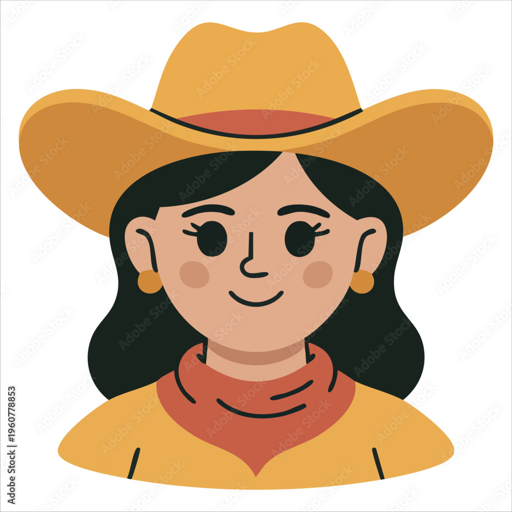 Fototapeta premium Beautiful Cowgirl Woman Wearing a Classic Cowboy Hat Vector Illustration