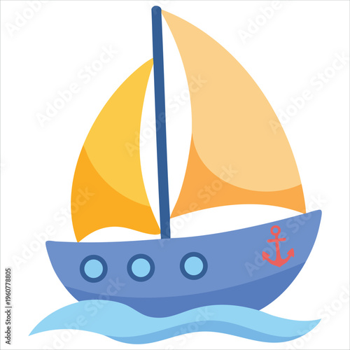 Sailboat Drifting on the Ocean Surface isolated vector illustration on white background