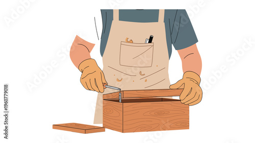 Craftsman's Precision: A craftsman meticulously works on a wooden box, his hands guided by precision and skill, creating a testament to craftsmanship.