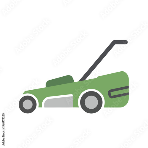 Green Lawn Mower Vector Icon Isolated on White