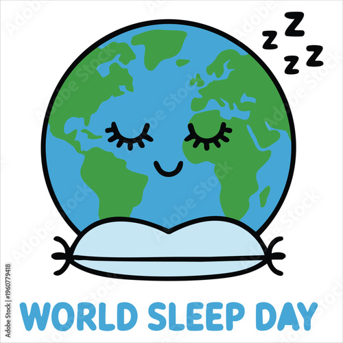 World Sleep Day Postcard with Cute Planet Earth Sleeping Under Blanket