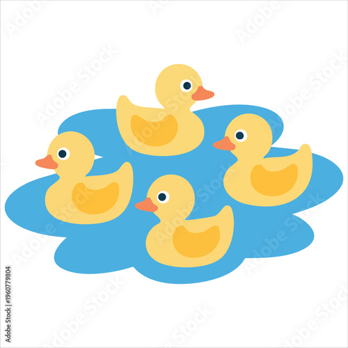 Celebration of Rubber Duck Day with Cute Ducklings Racing on Blue Sea Waves