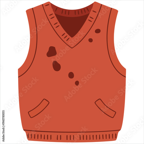 Knitted Vest with Stains and Holes isolated vector illustration on white background
