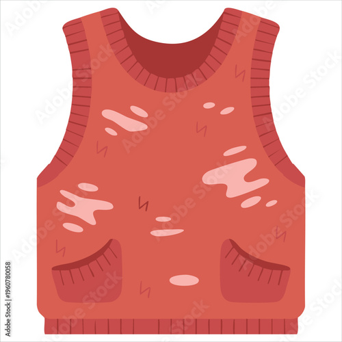 Stained Knitted Vest with Holes isolated vector illustration on white background