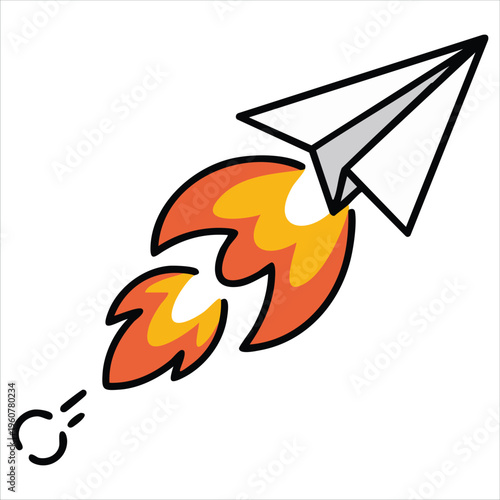 Smoldering Paper Airplane on Fire isolated vector illustration on white background