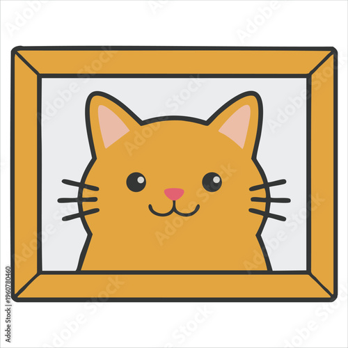 Portrait of a Cat in a Photo Frame isolated vector illustration on white background