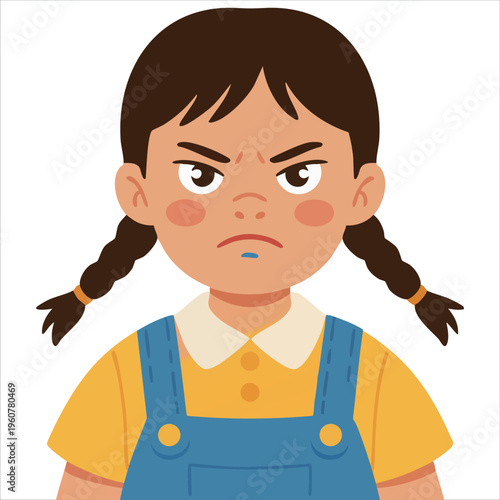 Vector Flat Cartoon of a Sad Young Girl Crying with Tears