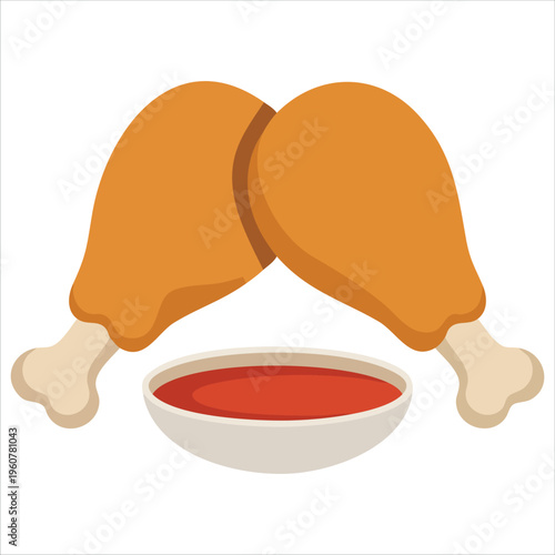Chicken Leg Nuggets and Sauce Vector Illustration Isolated on White Background