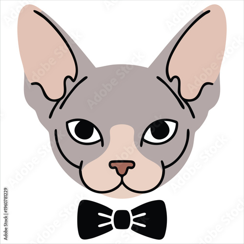 Mammal Animal Vector Illustration of Sphynx Cat with Bow Tie