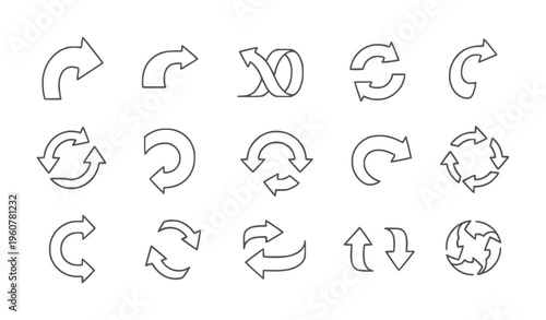 Collection of circular and curved arrow representing cycles and rotation