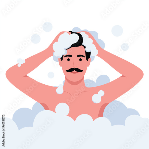 Beard Wash and Bubble Foam for Men Hygiene Flat Vector Illustration