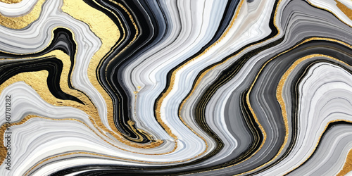 An artistic close up of an abstract marble background featuring a colorful liquid paint flow with blue and brown wavy textures in a seamless water wave pattern design