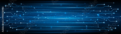 Blue glowing lines with glitter light effect on dark background. High speed internet technology concept or fast wireless data transmission. modern internet network connection technology background